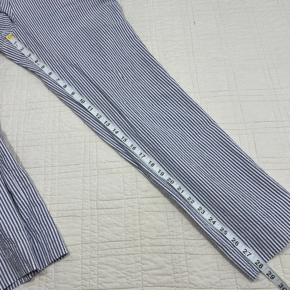 Palm Beach Andrew Mens Blue White Striped Seersucker Cotton Trousers 36R